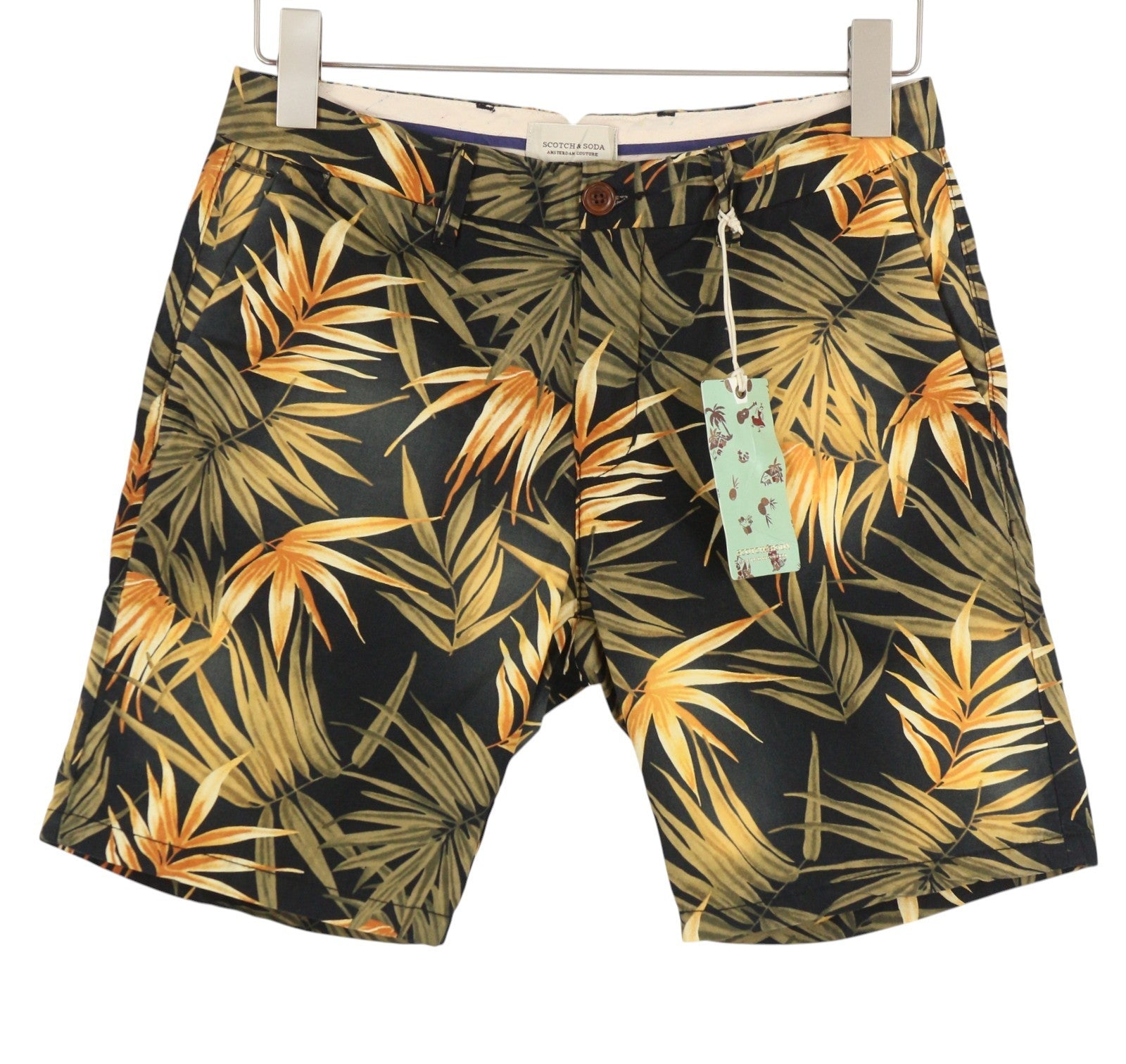 SCOTCH & SODA Men Shorts W28 Faded Leafs Pattern Cotton Zip Fly Chino