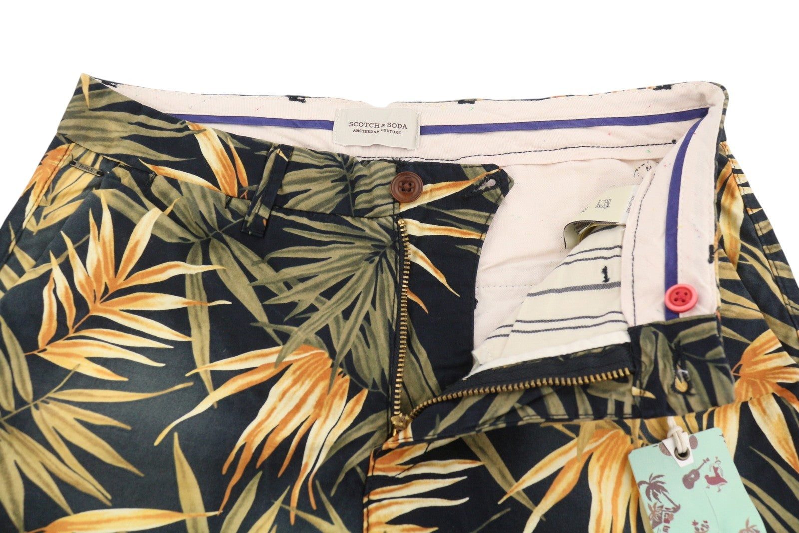 SCOTCH & SODA Men Shorts W28 Faded Leafs Pattern Cotton Zip Fly Chino