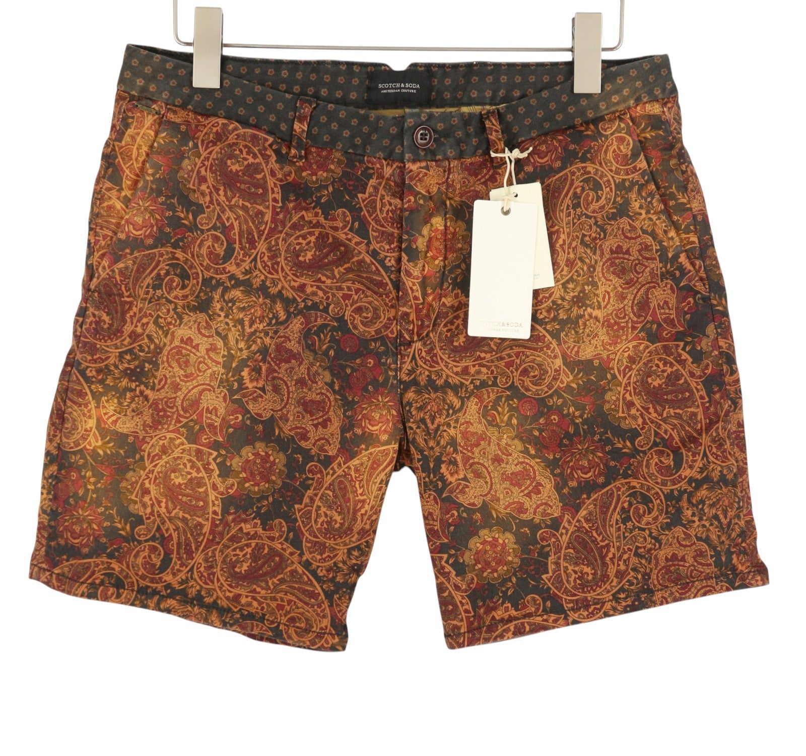 SCOTCH & SODA Men Shorts W33 Paisley Pattern Garment Dyed Faded Chino
