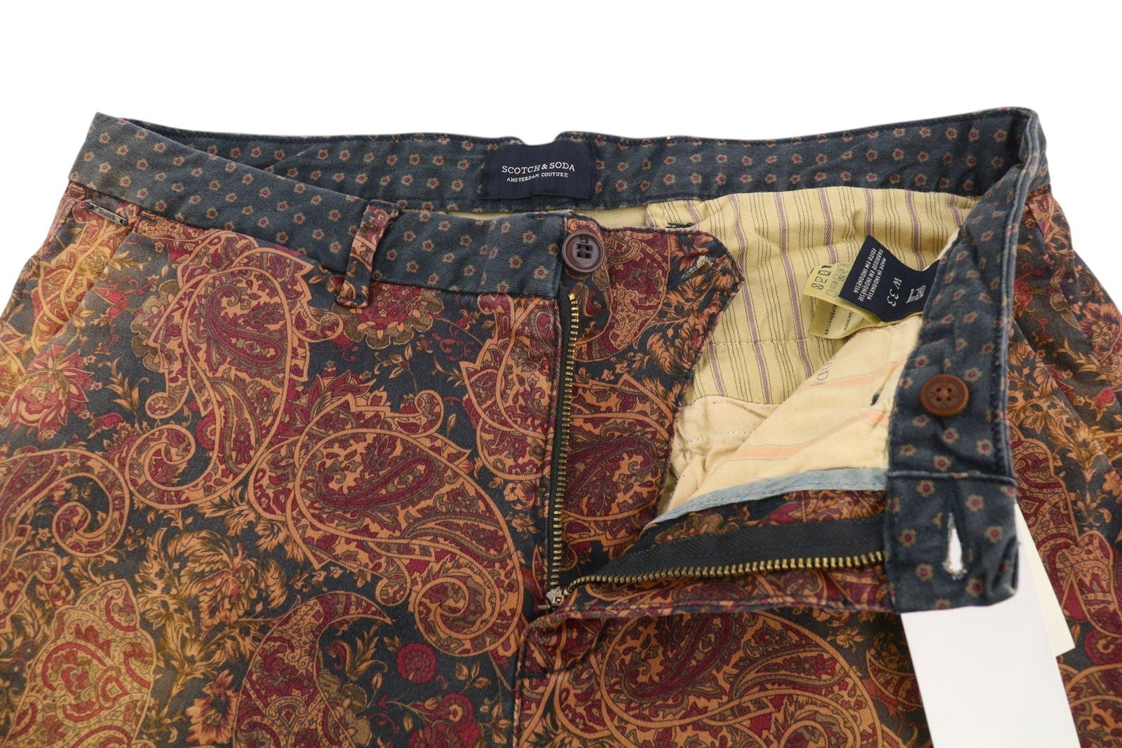 SCOTCH & SODA Men Shorts W33 Paisley Pattern Garment Dyed Faded Chino