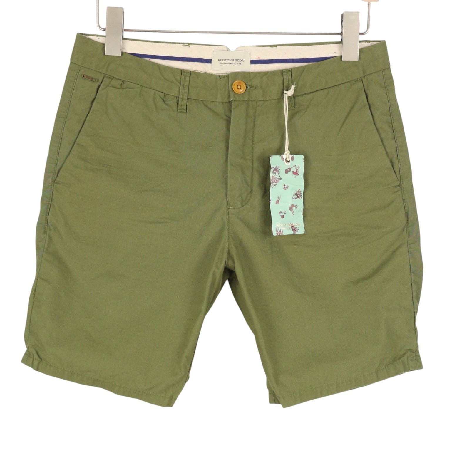 SCOTCH & SODA Men Shorts W29 Khaki Green Zip Fly Cotton Chino