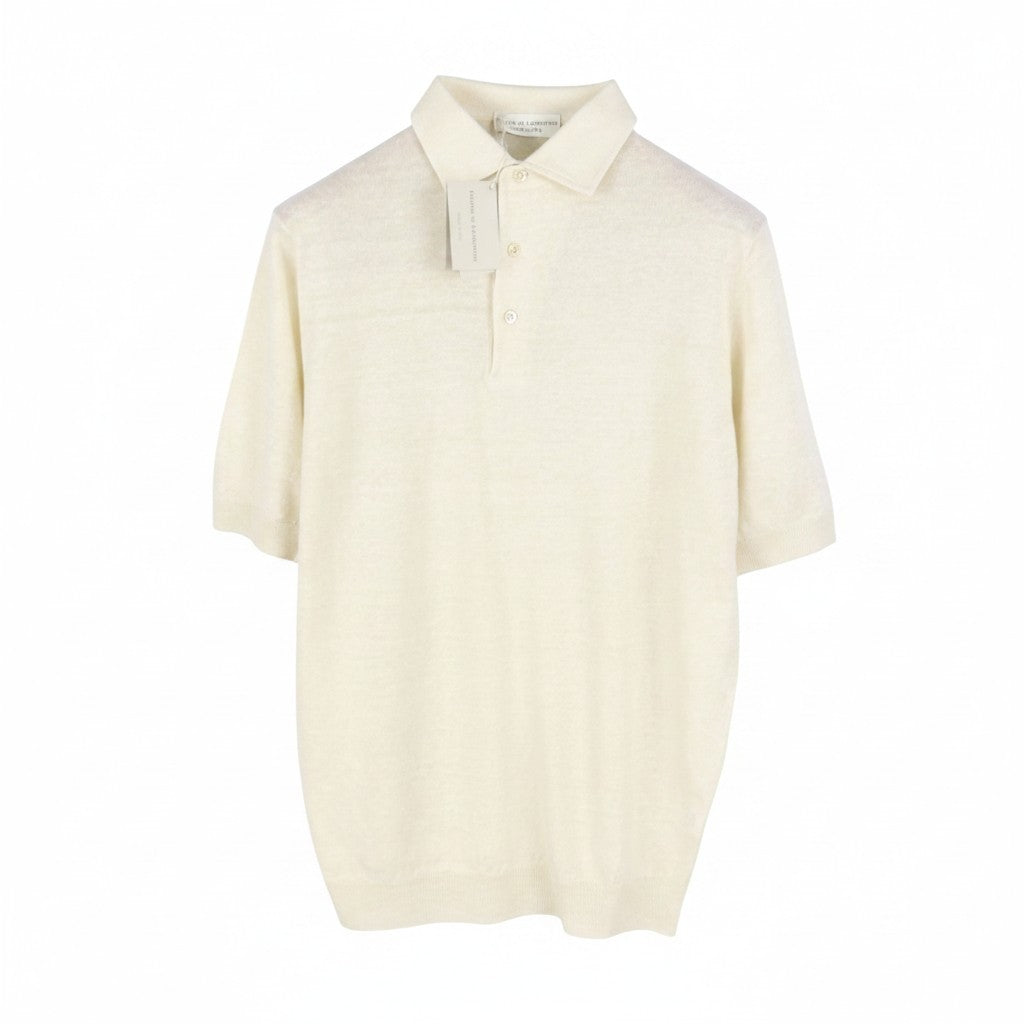FILIPPO DE LAURENTIIS Men Polos IT54 XL Beige Melange Linen Blend Short Sleeved