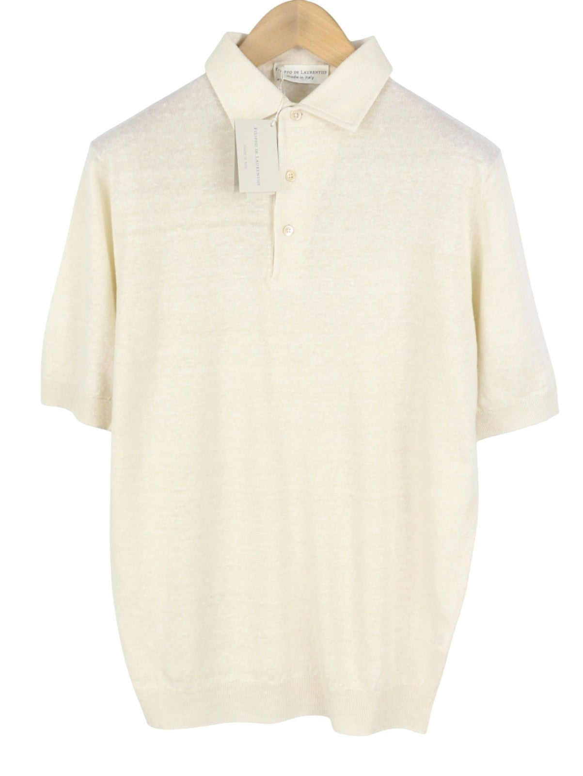 FILIPPO DE LAURENTIIS Men Polos IT54 XL Beige Melange Linen Blend Short Sleeved