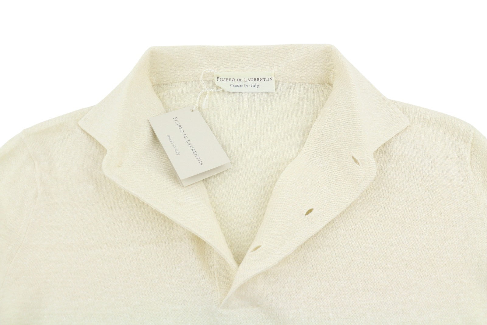 FILIPPO DE LAURENTIIS Men Polos IT54 XL Beige Melange Linen Blend Short Sleeved