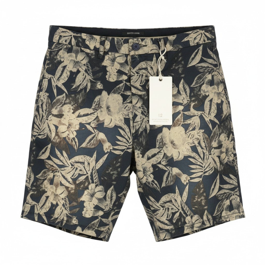 SCOTCH & SODA Men Shorts W32 Faded Floral Leafs Pattern Zip Fly Chino
