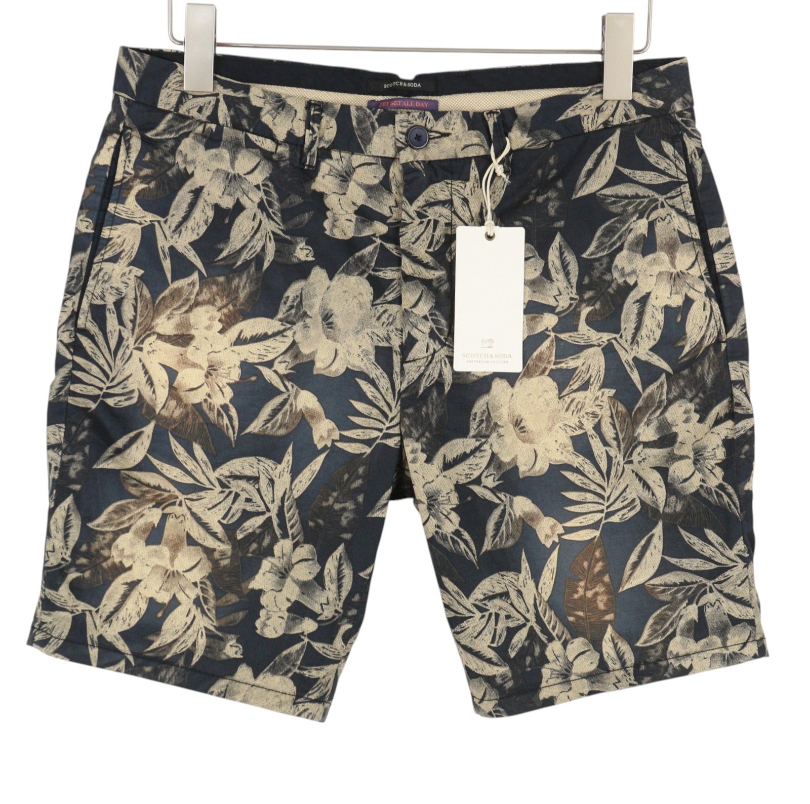 SCOTCH & SODA Men Shorts W32 Faded Floral Leafs Pattern Zip Fly Chino