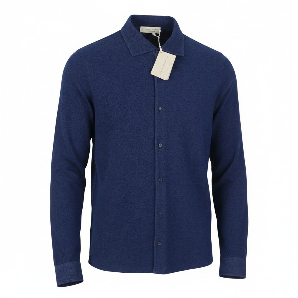 FILIPPO DE LAURENTIIS Men Shirt IT50 M Blue Denim Look Cutaway Neck Button