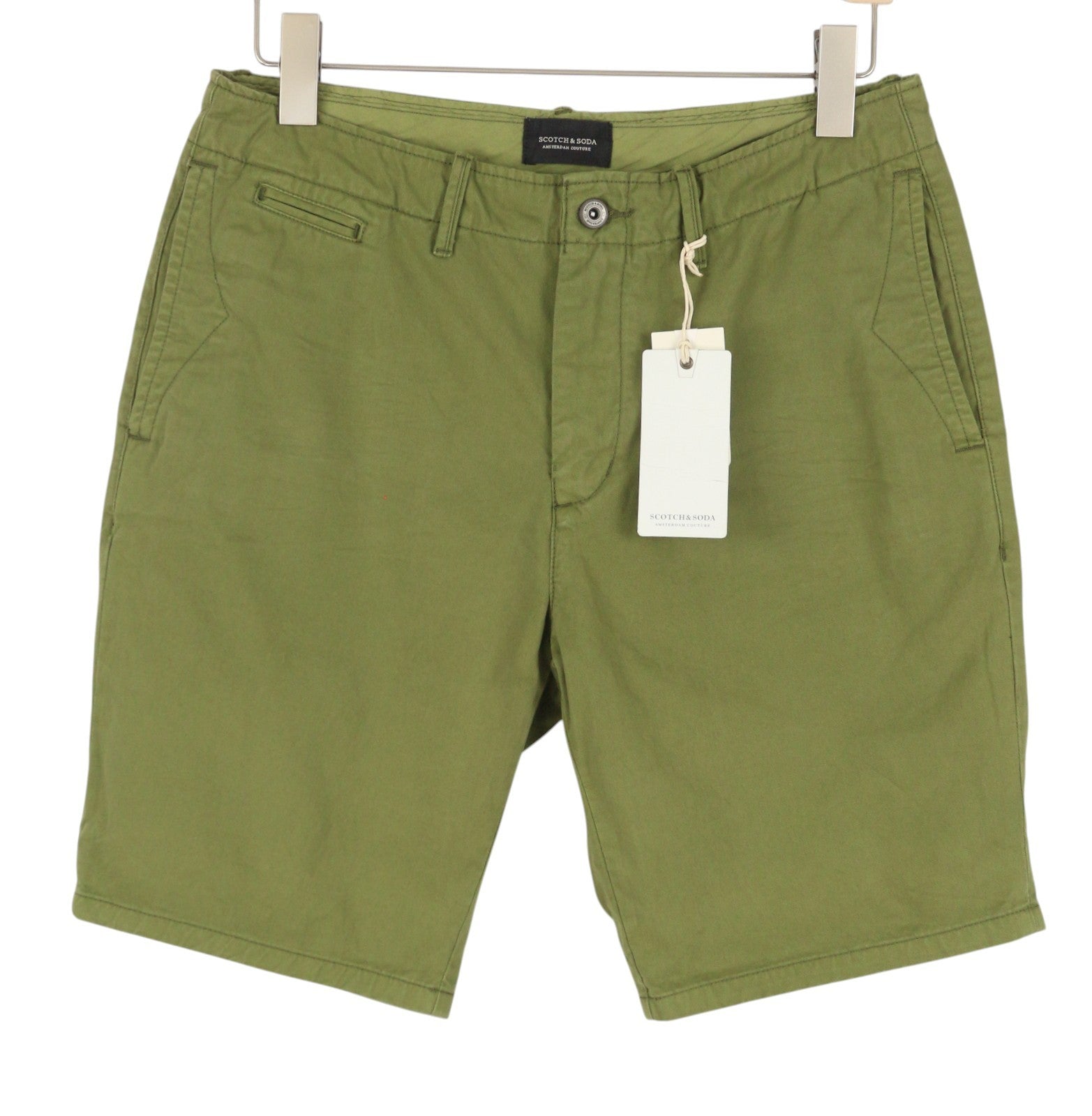 SCOTCH & SODA Men Shorts W32 Green Garment Dyed Zip Fly Chino