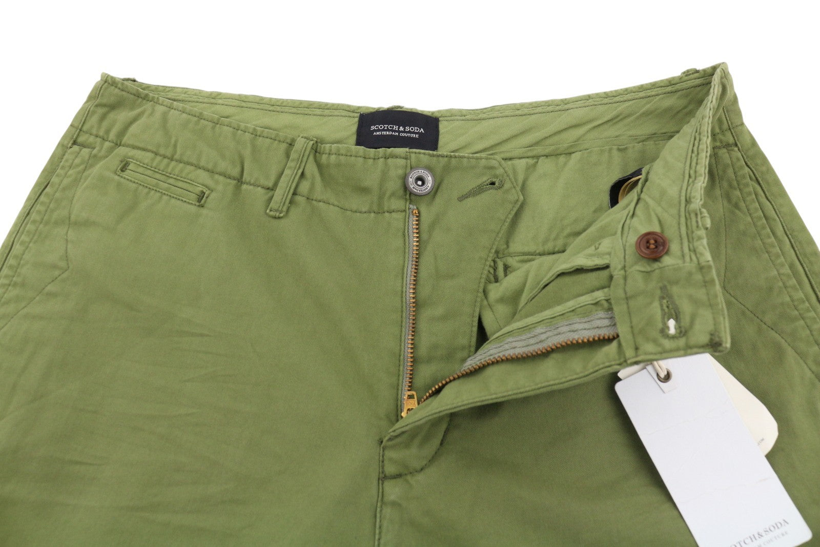SCOTCH & SODA Men Shorts W32 Green Garment Dyed Zip Fly Chino