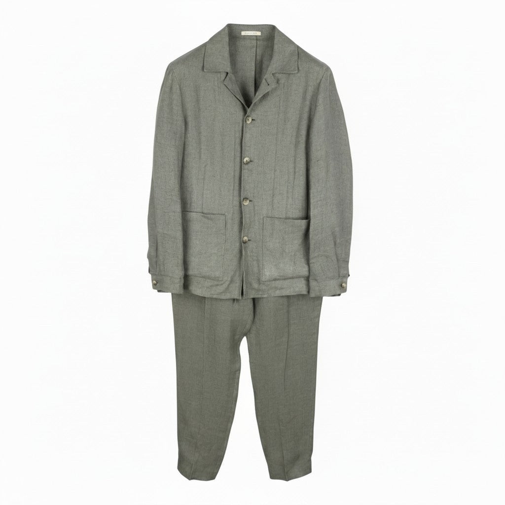 SUITSUPPLY Walter HP Ames Pleat ES Men Suit UK36R W32 Green Melange Pure Linen