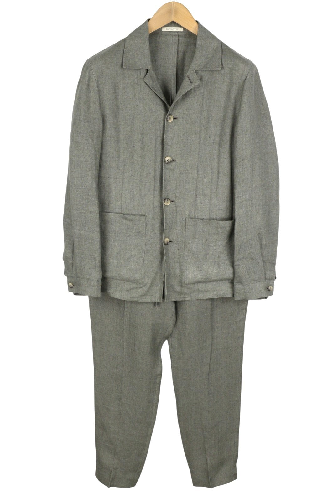 SUITSUPPLY Walter HP Ames Pleat ES Men Suit UK36R W32 Green Melange Pure Linen
