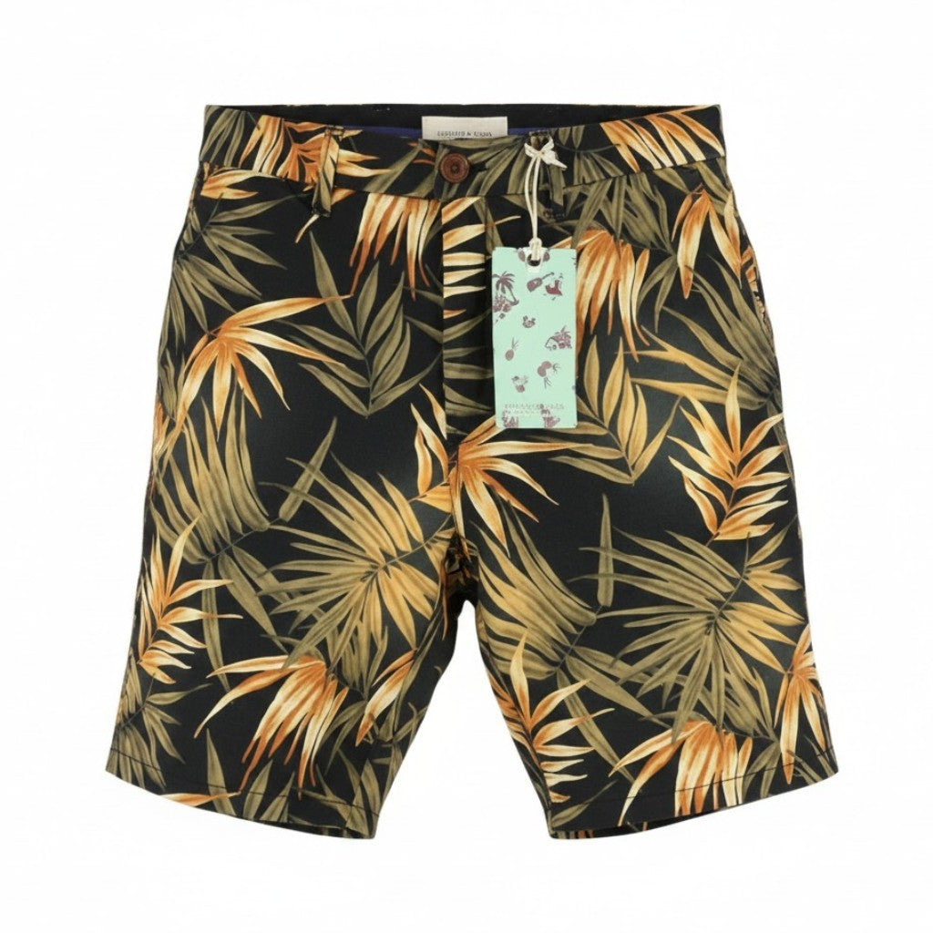 SCOTCH & SODA Men Shorts W28 Faded Leafs Pattern Cotton Zipper Chino