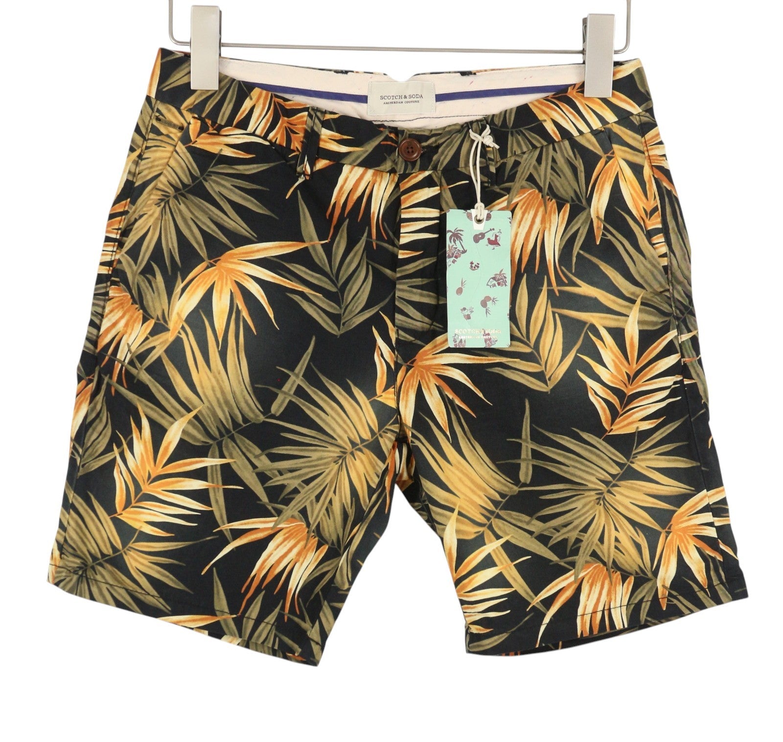 SCOTCH & SODA Men Shorts W28 Faded Leafs Pattern Cotton Zipper Chino