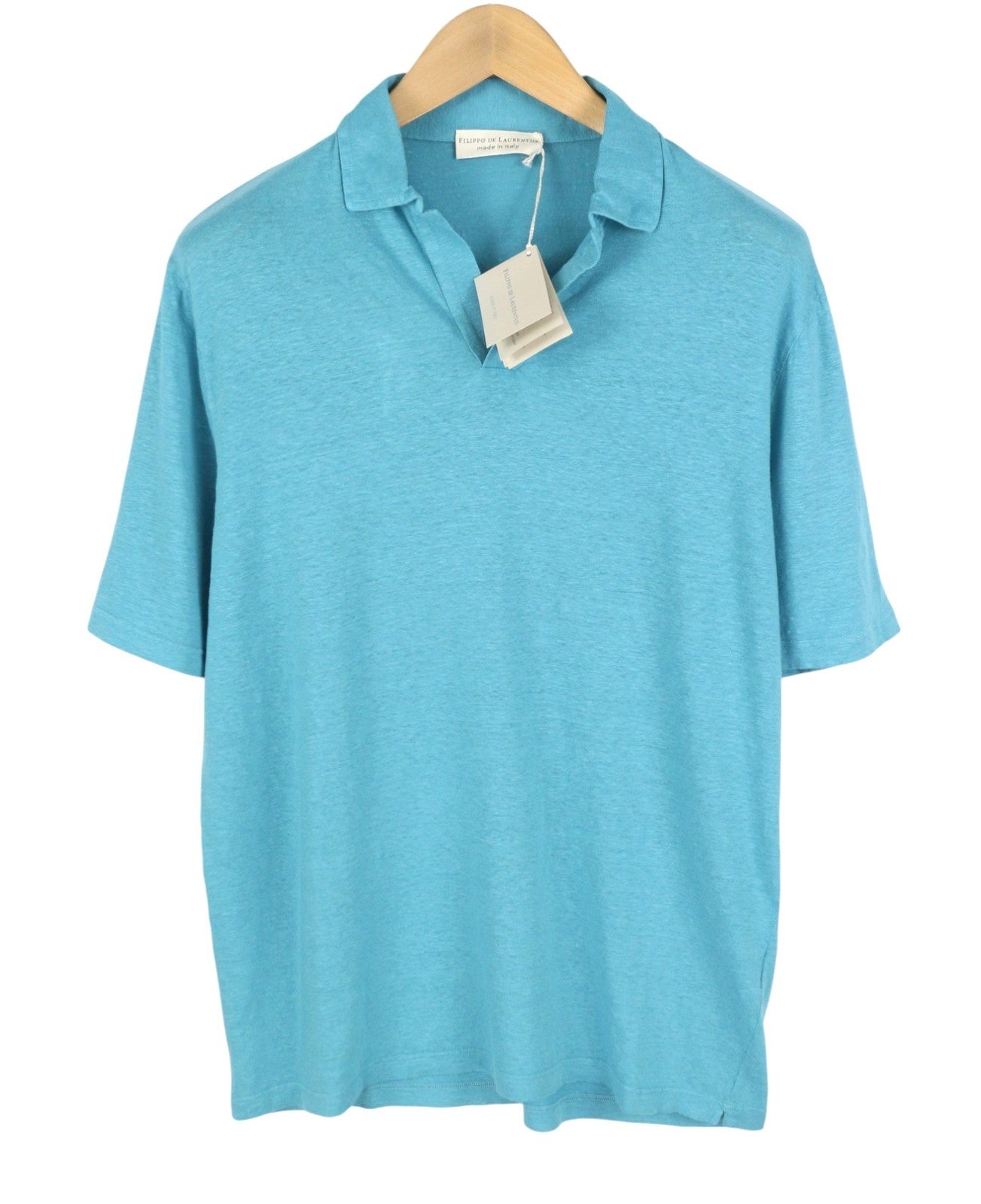 FILIPPO DE LAURENTIIS Skipper Men Polos IT52 L Blue Linen Blend Short Sleeved