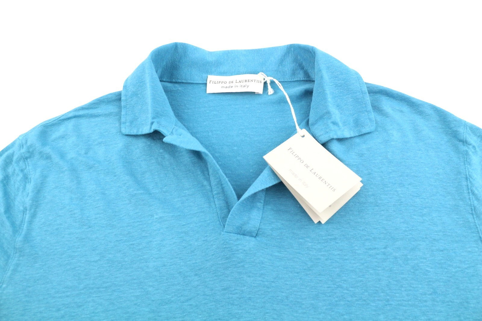 FILIPPO DE LAURENTIIS Skipper Men Polos IT52 L Blue Linen Blend Short Sleeved