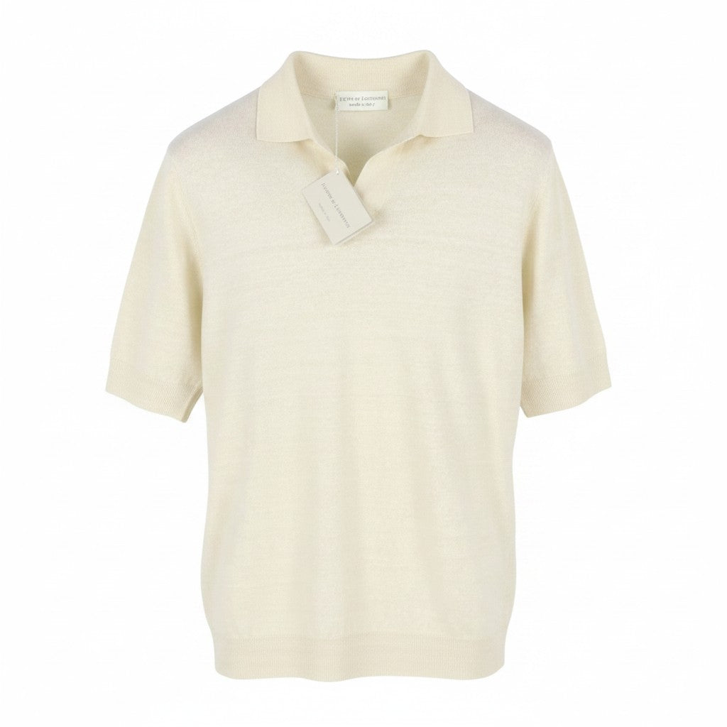 FILIPPO DE LAURENTIIS Men Polos IT52 L Beige Melange Linen Blend Short Sleeved