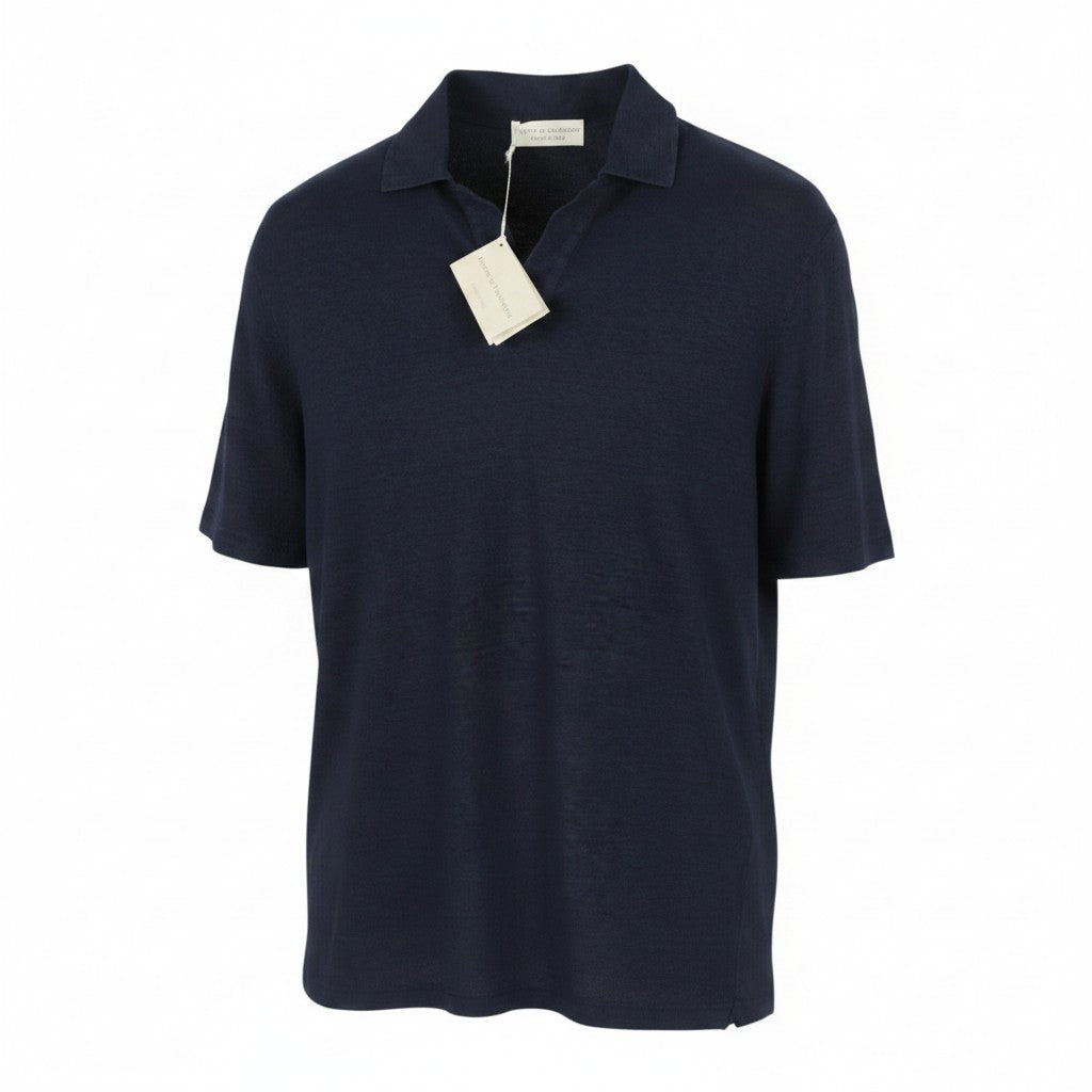 FILIPPO DE LAURENTIIS Skipper Men Polos IT50 M Blue Linen Blend Short Sleeved