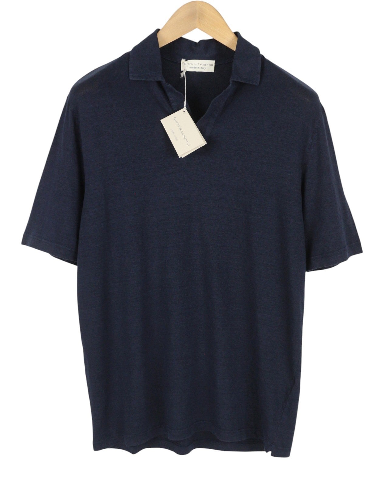FILIPPO DE LAURENTIIS Skipper Men Polos IT50 M Blue Linen Blend Short Sleeved