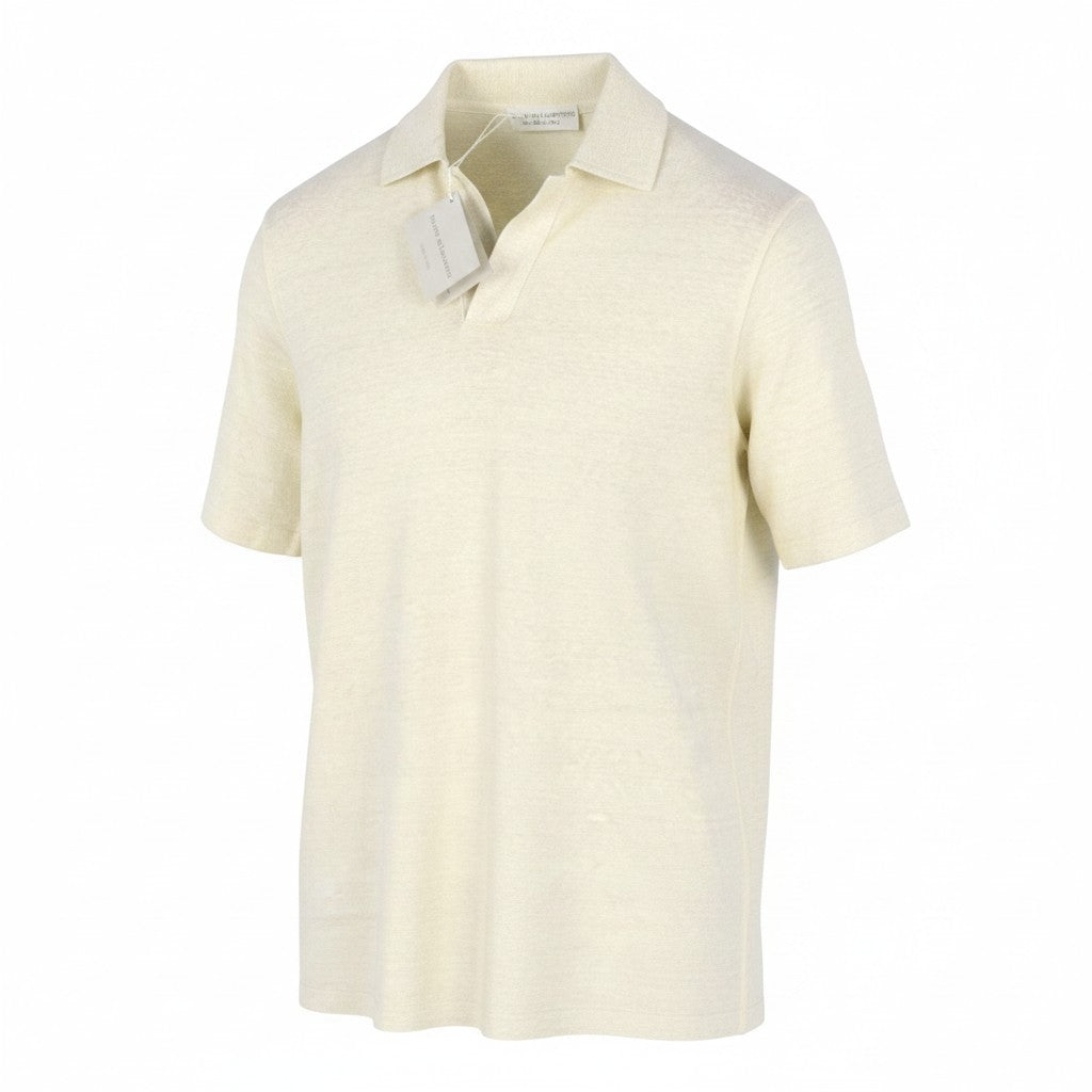 FILIPPO DE LAURENTIIS Men Polos IT46 XS Light Yellow Linen Blend Short Sleeved