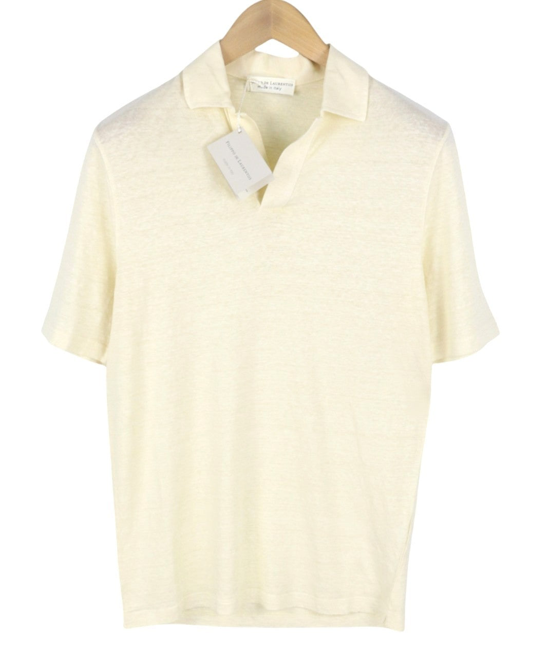 FILIPPO DE LAURENTIIS Men Polos IT46 XS Light Yellow Linen Blend Short Sleeved