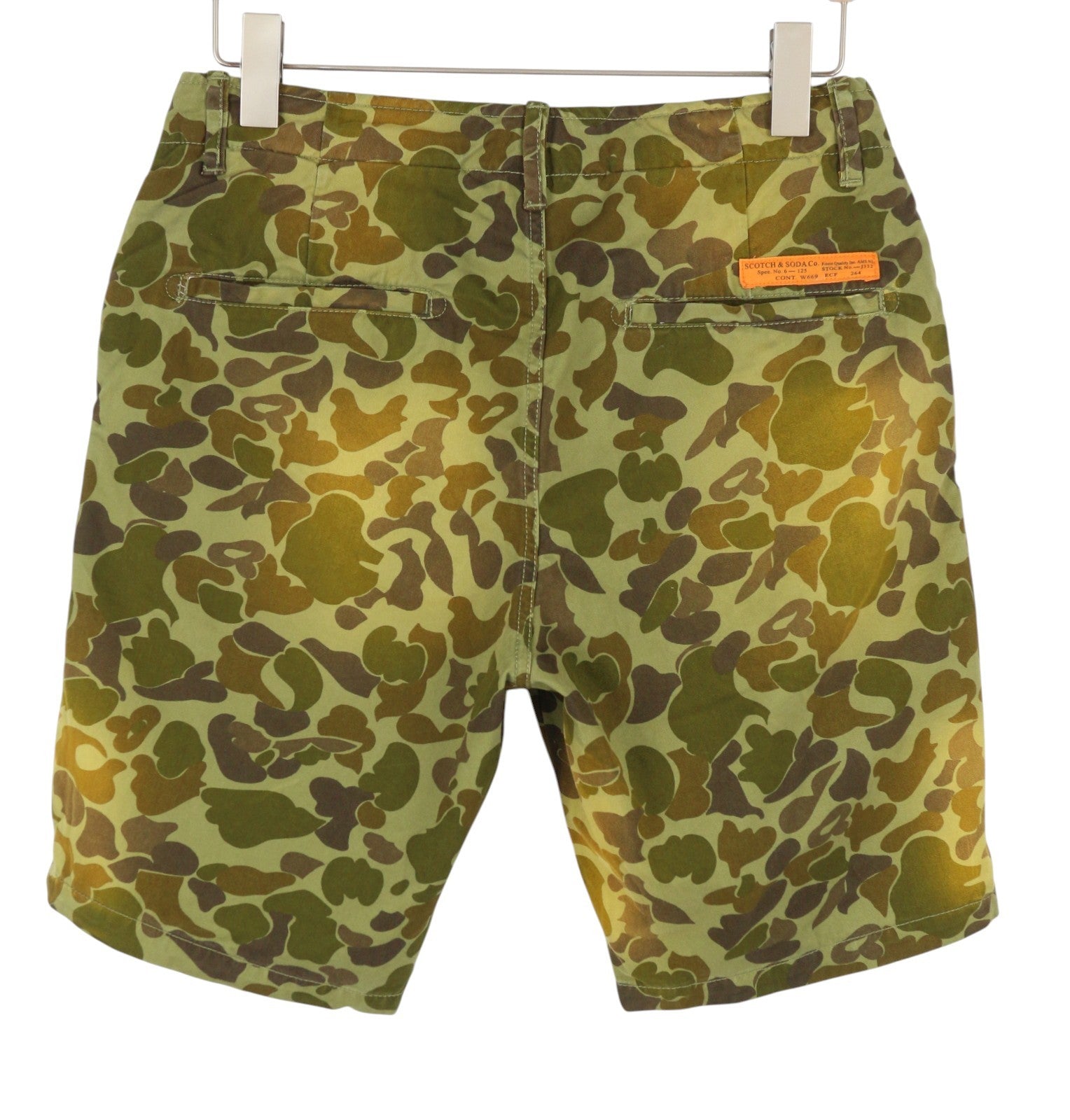 SCOTCH & SODA Men Shorts W30 Green Patterned Faded Cotton Zip Fly Chino