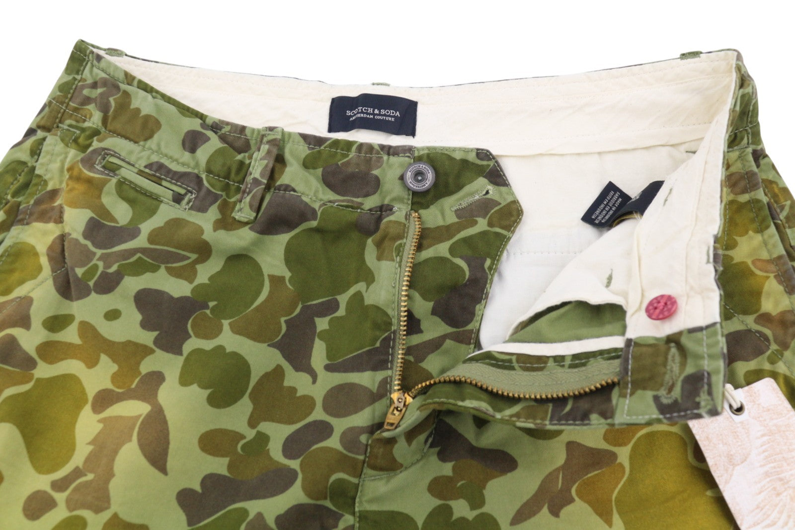 SCOTCH & SODA Men Shorts W30 Green Patterned Faded Cotton Zip Fly Chino
