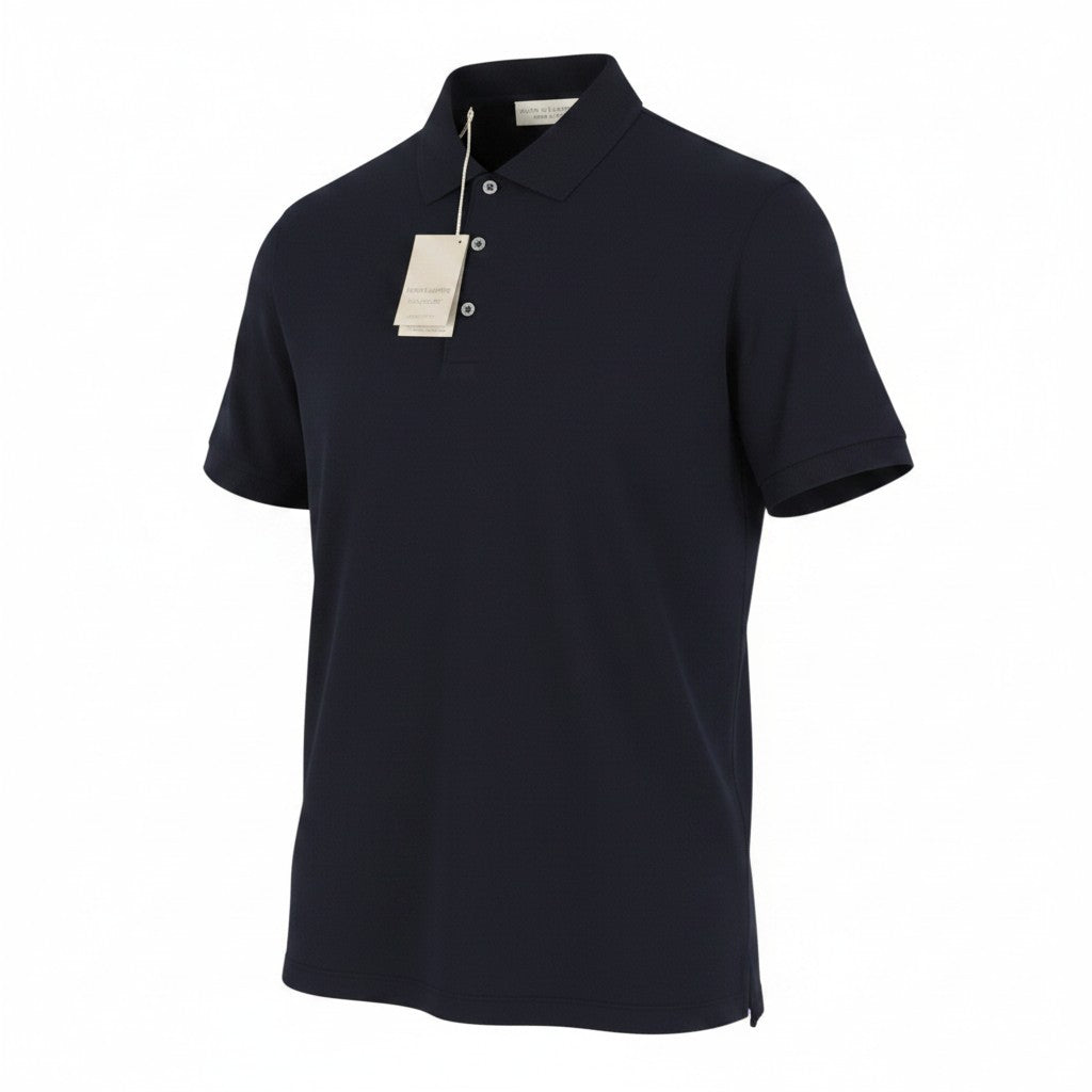 FILIPPO DE LAURENTIIS Men Polos IT54 XL Blue Cotton Half Button Short Sleeve