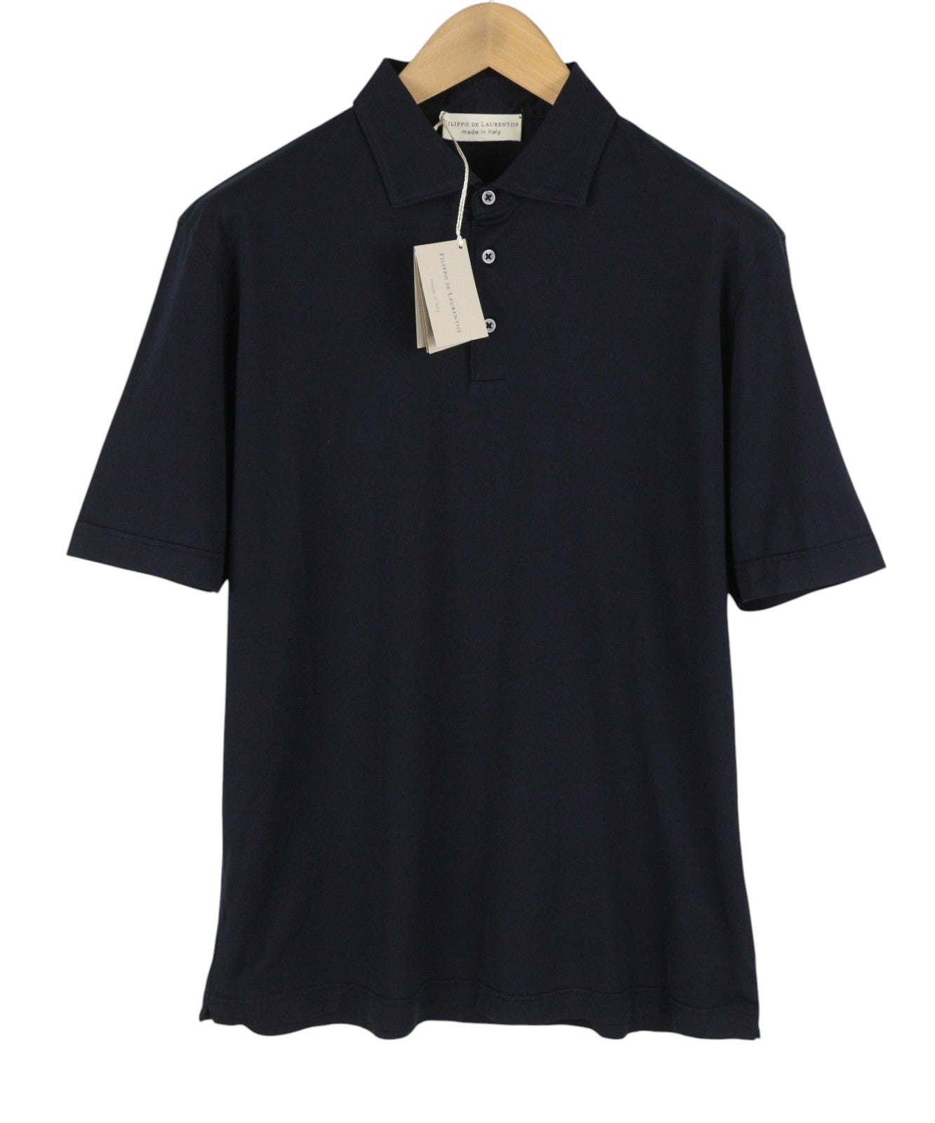 FILIPPO DE LAURENTIIS Men Polos IT54 XL Blue Cotton Half Button Short Sleeve