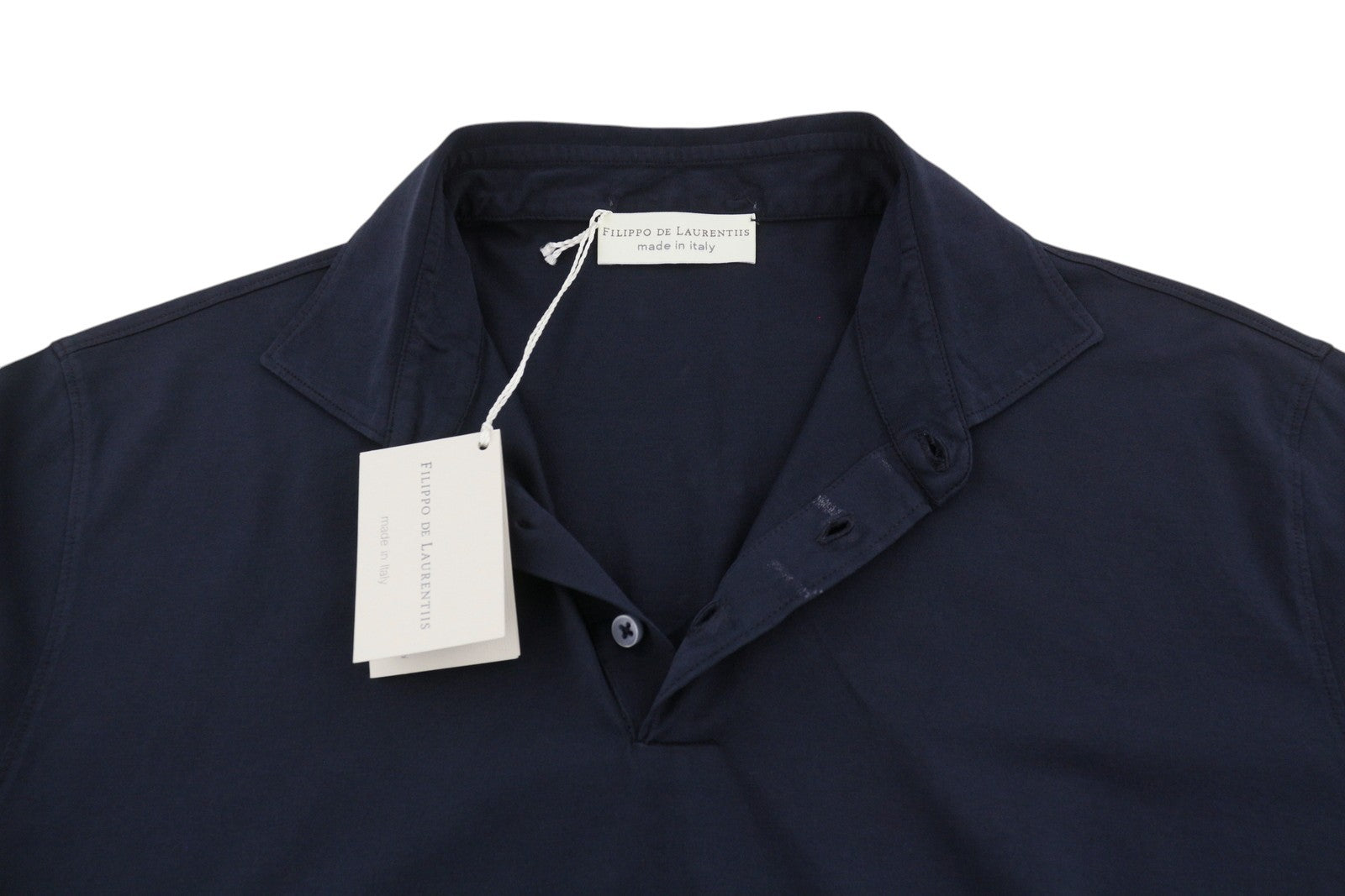 FILIPPO DE LAURENTIIS Men Polos IT54 XL Blue Cotton Half Button Short Sleeve
