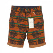 SCOTCH & SODA Men Shorts W28 Orange Leafs Striped Print Cotton Zip Fly Chino
