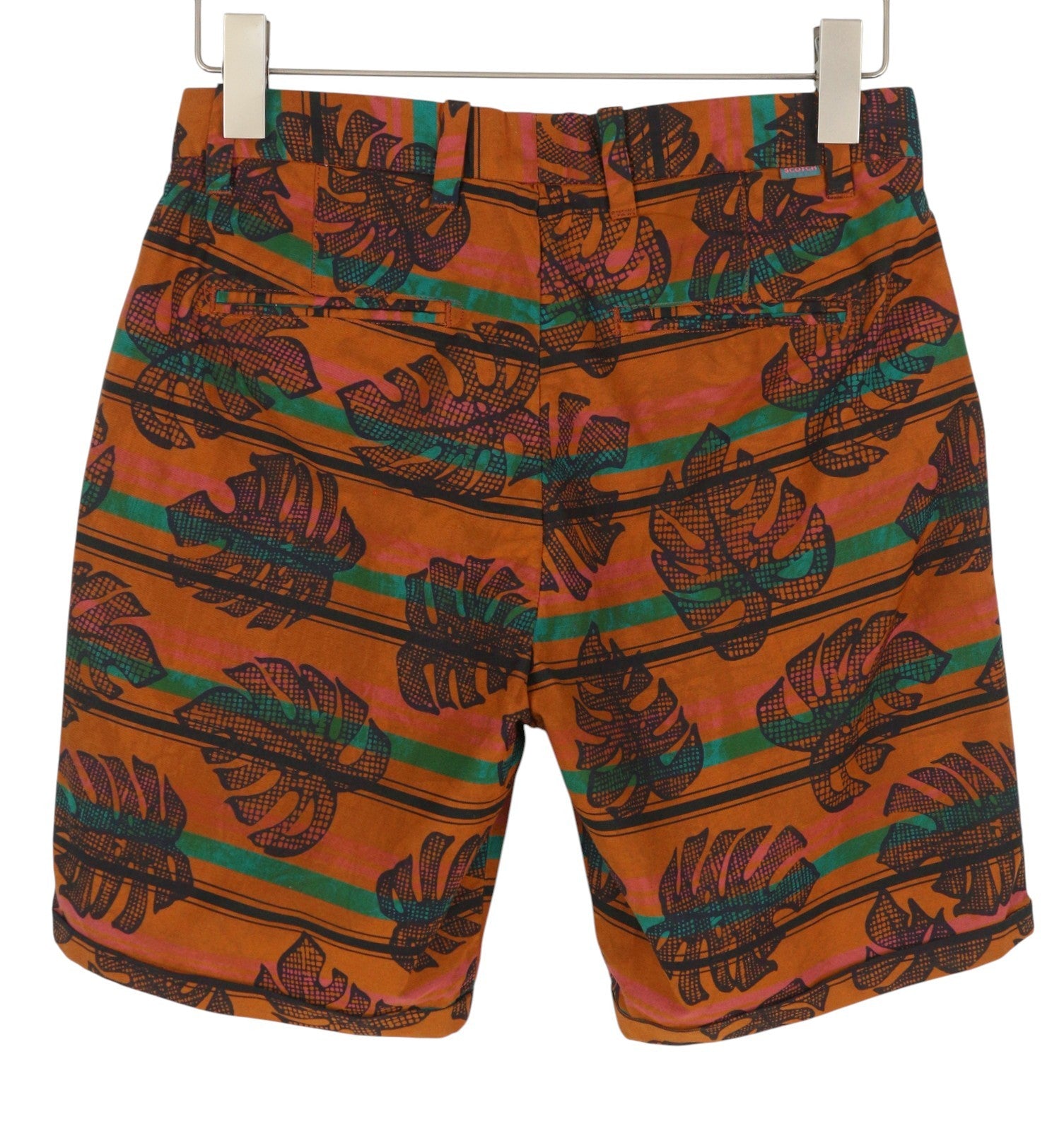 SCOTCH & SODA Men Shorts W28 Orange Leafs Striped Print Cotton Zip Fly Chino