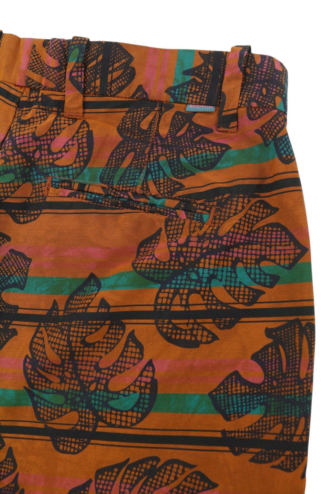 SCOTCH & SODA Men Shorts W28 Orange Leafs Striped Print Cotton Zip Fly Chino