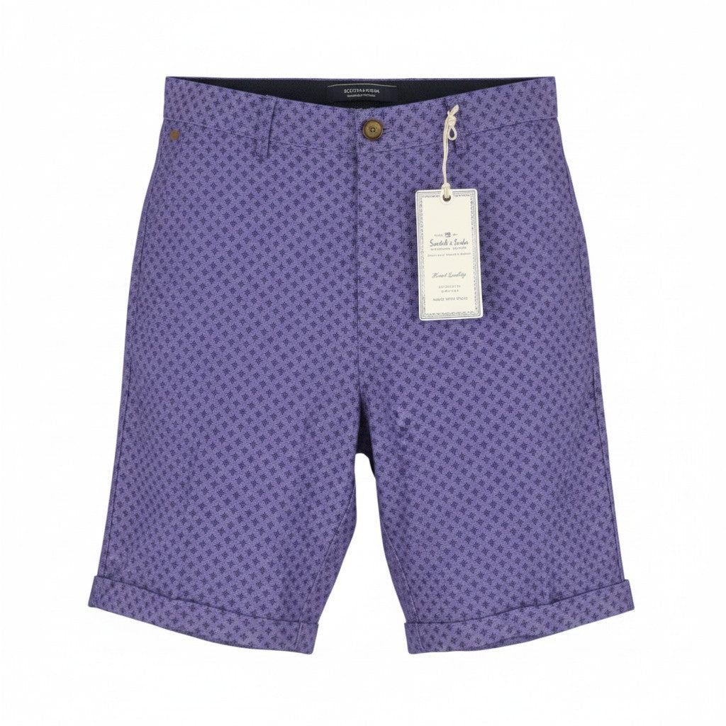 SCOTCH & SODA Men Shorts W32 Purple Patterned Turn Up Zip Fly Chino