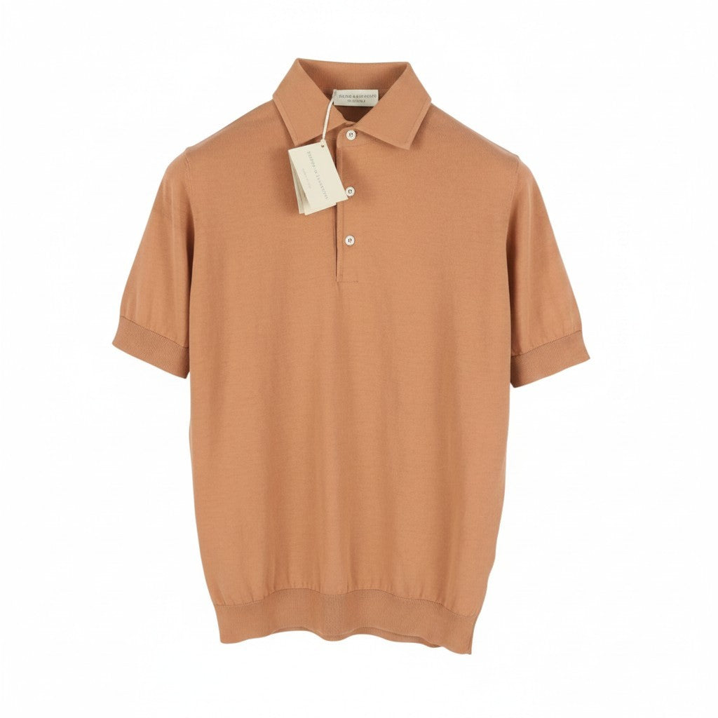 FILIPPO DE LAURENTIIS Men Polos IT48 S Brown Cotton Half Button Short Sleeve