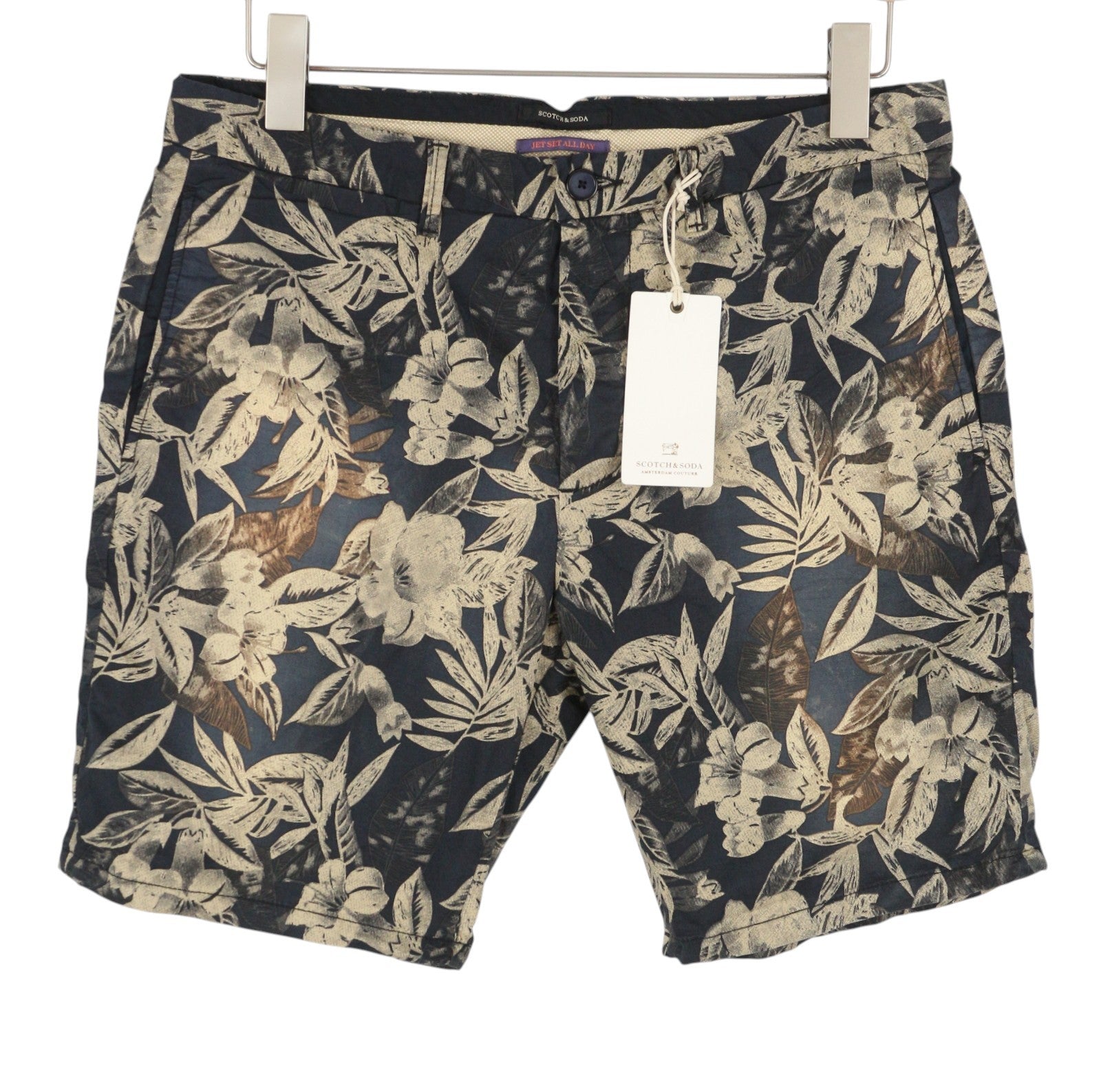 SCOTCH & SODA Men Shorts W32 Faded Floral Leafs Pattern Zipper Chino