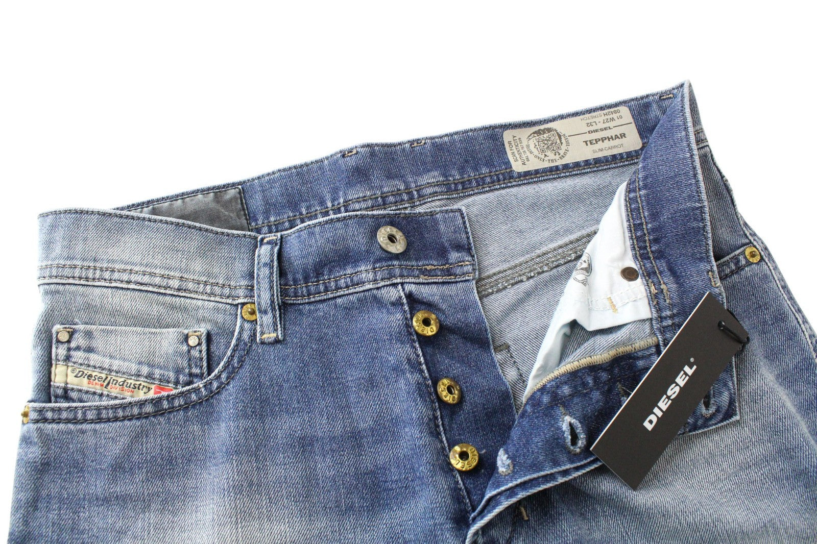 DIESEL Tepphar 0842H Men Jeans W27/L32 Blue Stretch Slim Carrot Fit Buttoned