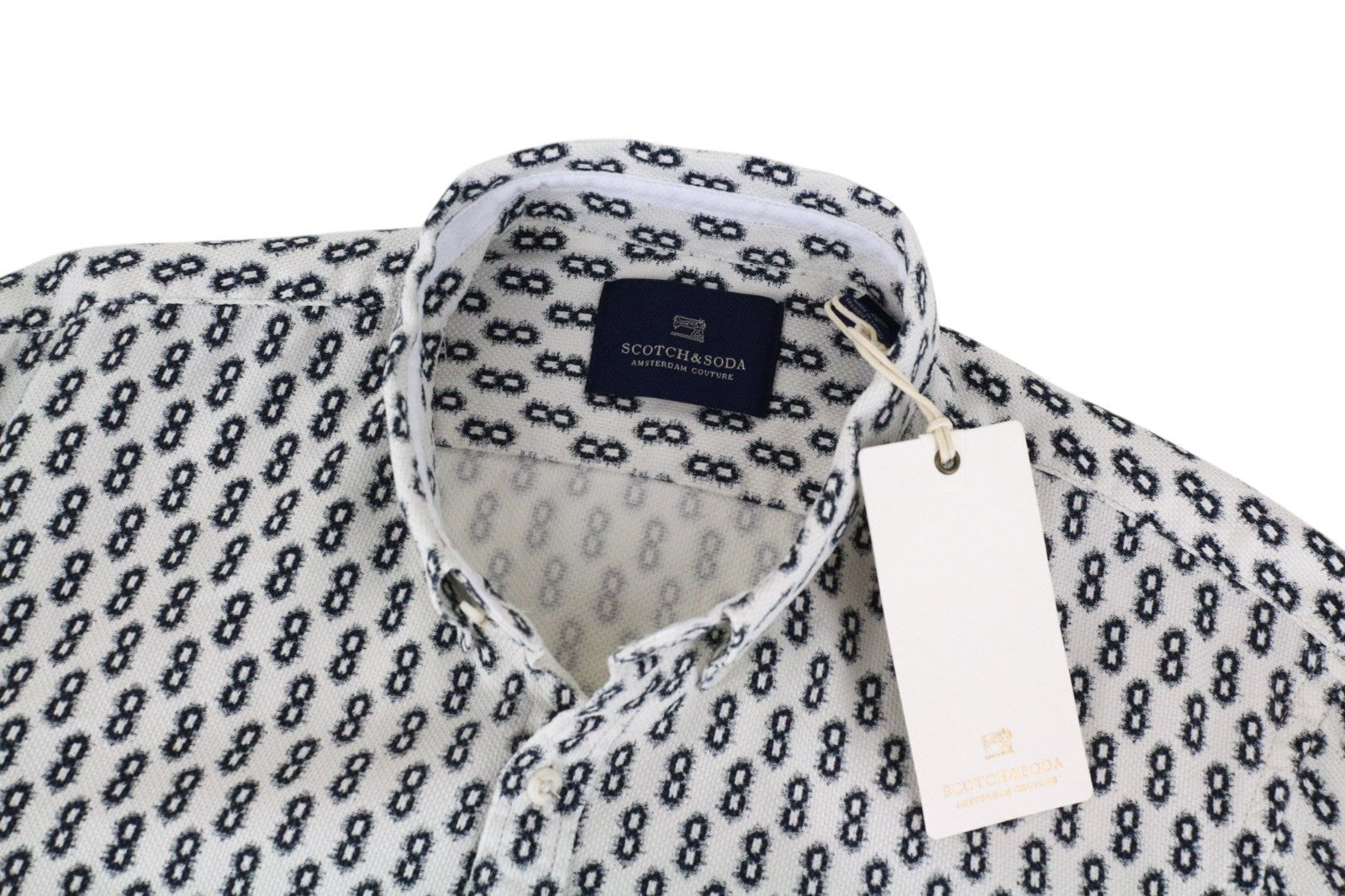 SCOTCH & SODA Men Shirt M Blue Melange Button-Down Graphic Print Pure Cotton