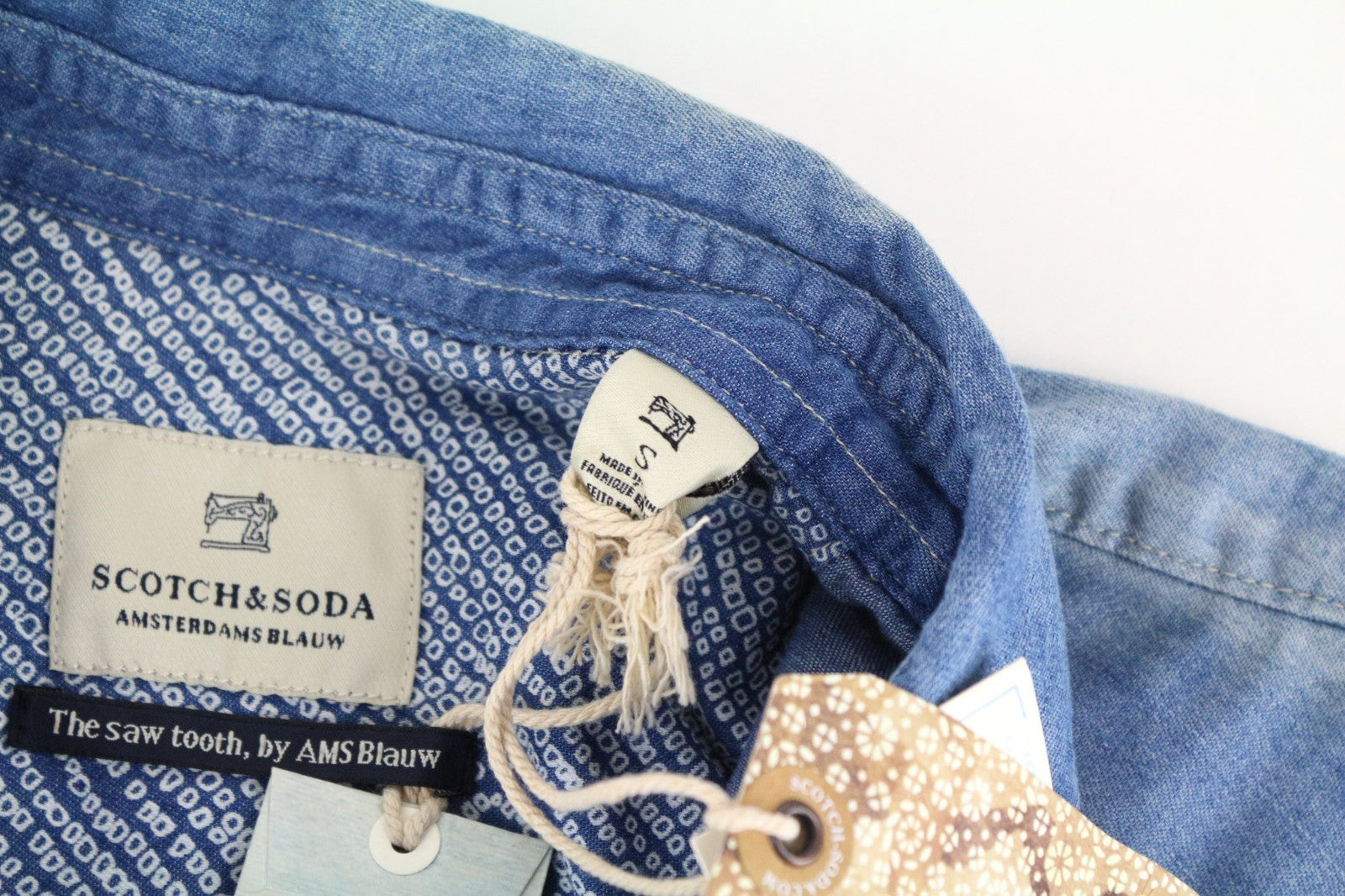 SCOTCH & SODA Men Shirt S Mid Blue Denim-Like Western-Style Classic Pure Cotton