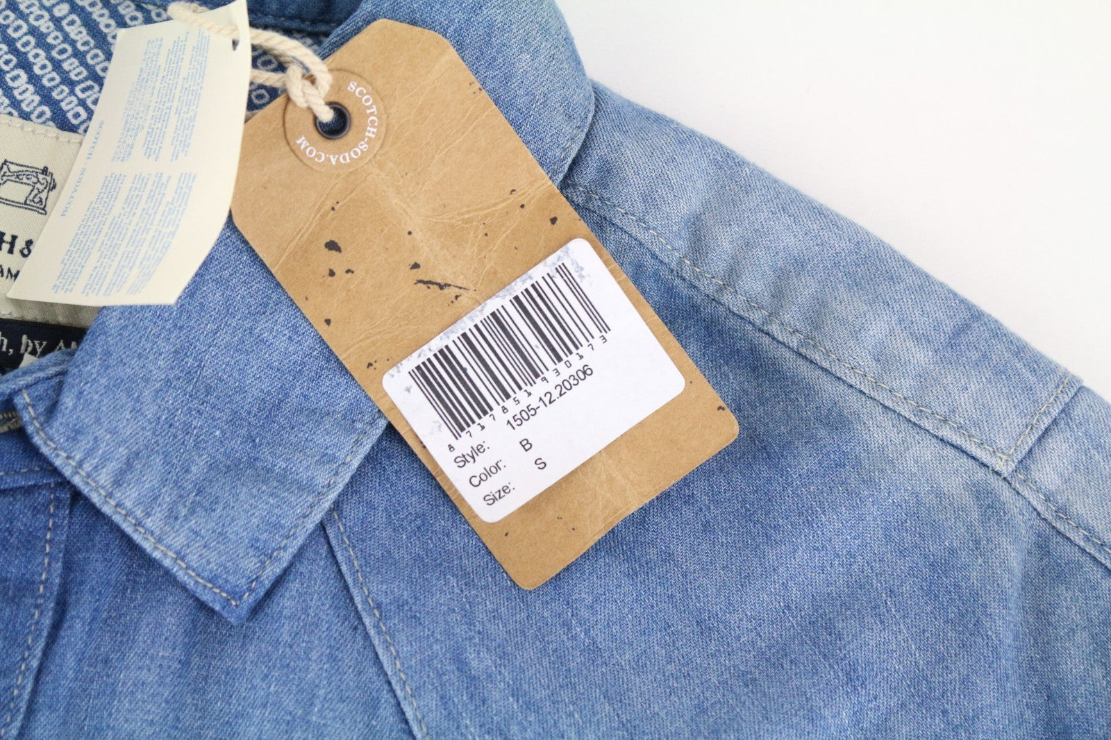 SCOTCH & SODA Men Shirt S Mid Blue Denim-Like Western-Style Classic Pure Cotton