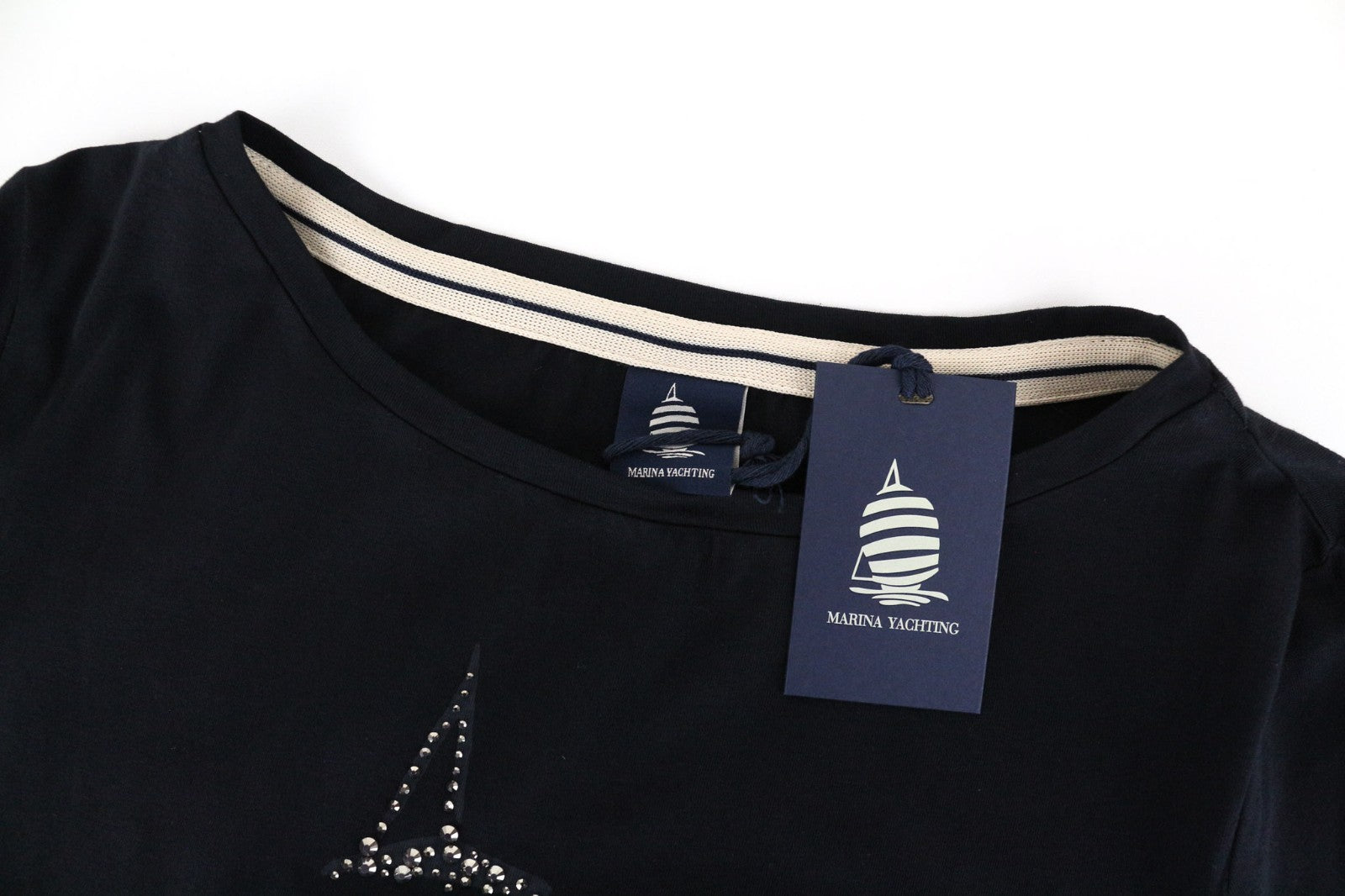 MARINA YACHTING Men T-Shirt S Black Crew Neck Logo Pull On Pure Cotton Classic