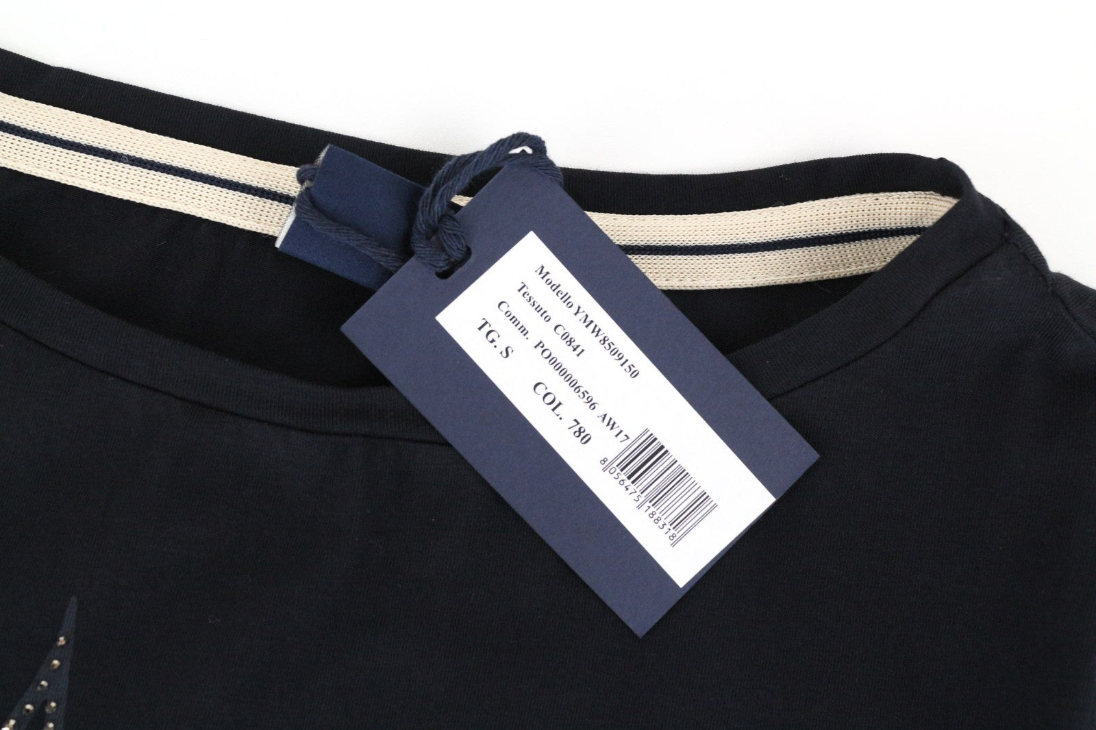 MARINA YACHTING Men T-Shirt S Black Crew Neck Logo Pull On Pure Cotton Classic