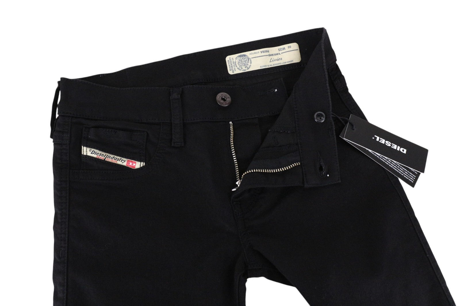 DIESEL Livier R608A Women Jeans W25 Black Super Slim Stretch Jegging Low Waist