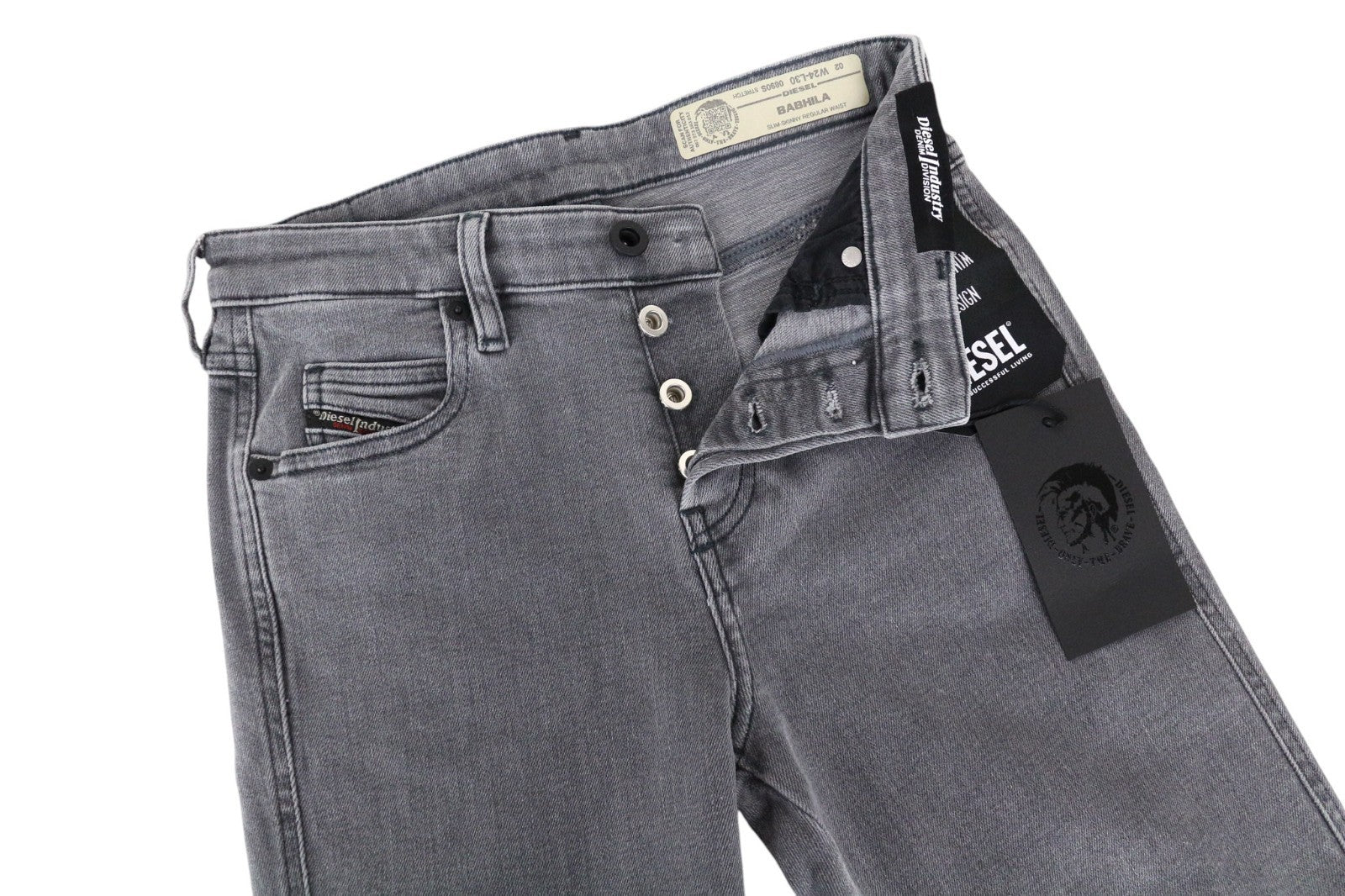DIESEL Babhila 0890S Women Jeans W24/L30 Grey Slim Skinny Fit Stretch Buttoned