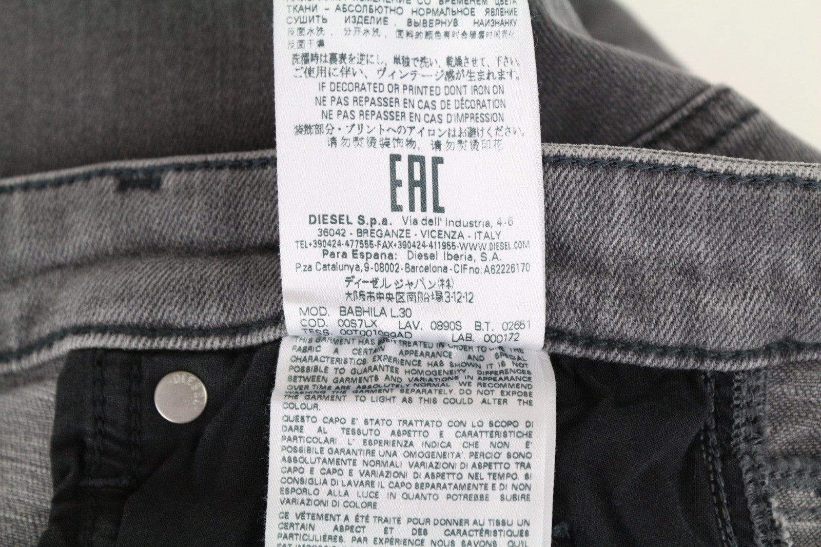 DIESEL Babhila 0890S Women Jeans W24/L30 Grey Slim Skinny Fit Stretch Buttoned
