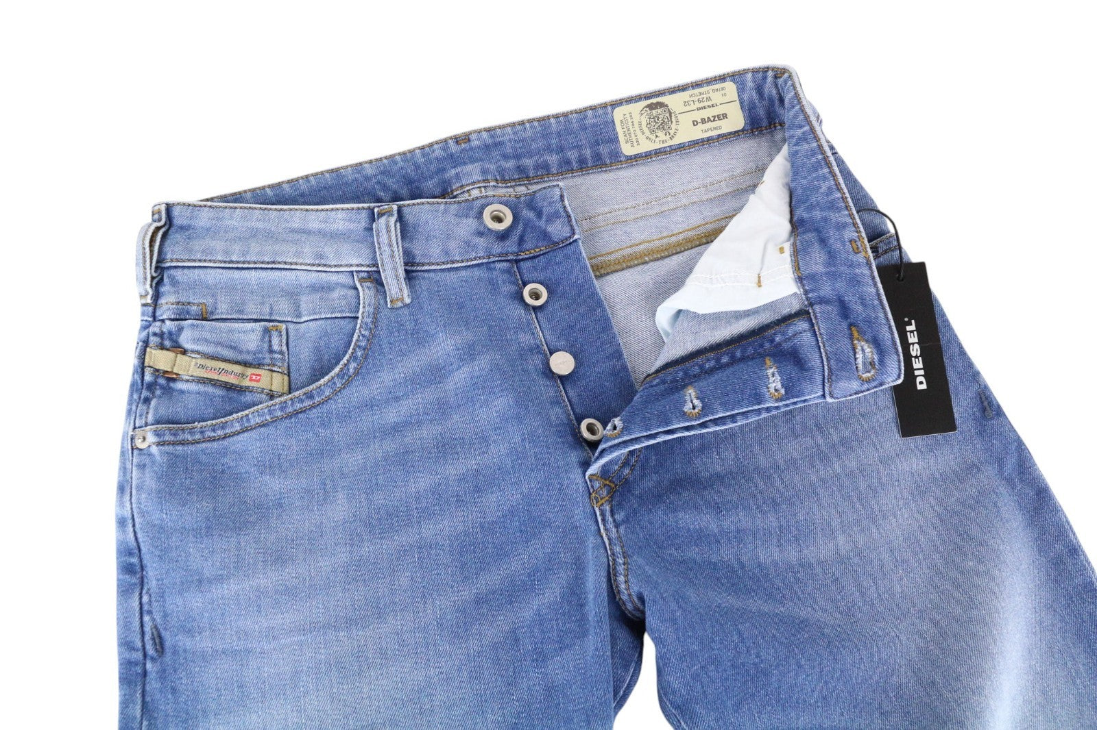 DIESEL D-Bazer 087AQ Men Jeans W29/L32 Mid Blue Tapered Fit Stretch Buttoned