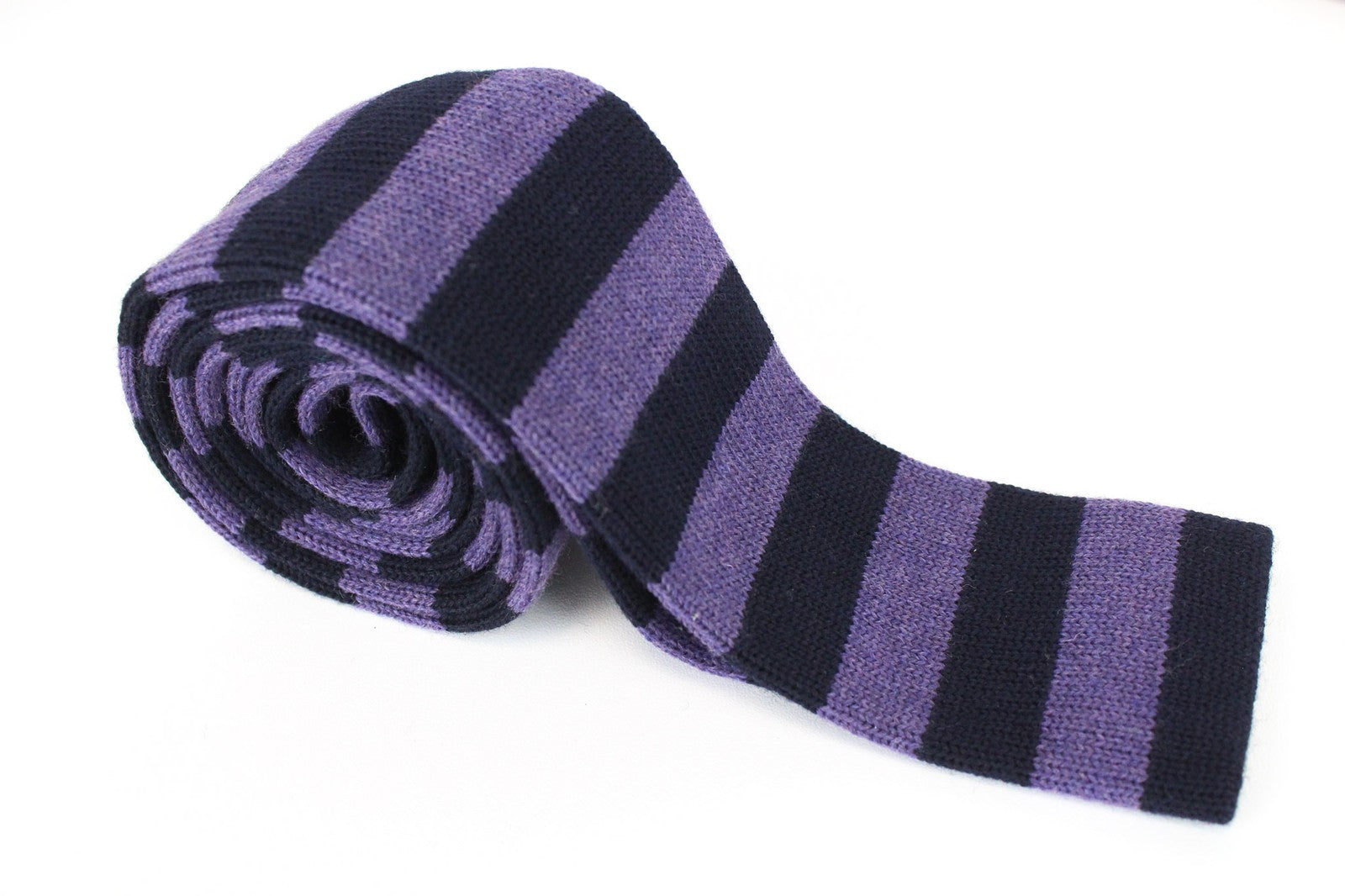SUITSUPPLY Men Tie 150 x 6 cm Purple Pure Wool Knitted Striped Squared-End