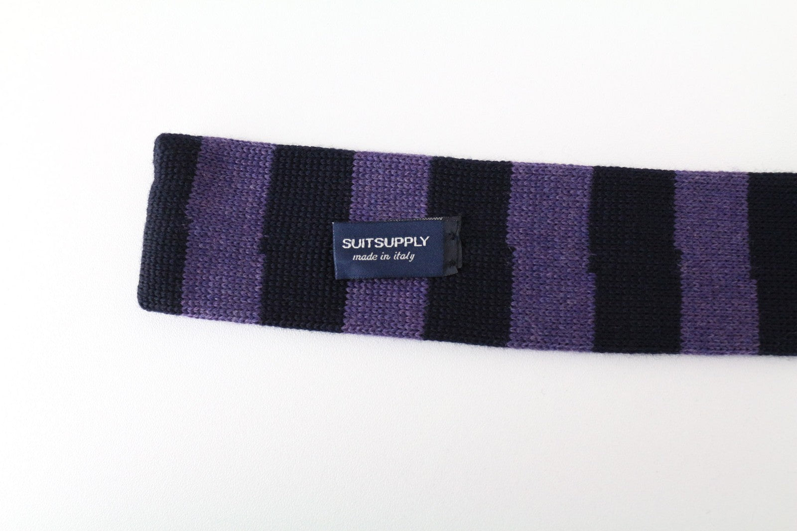 SUITSUPPLY Men Tie 150 x 6 cm Purple Pure Wool Knitted Striped Squared-End