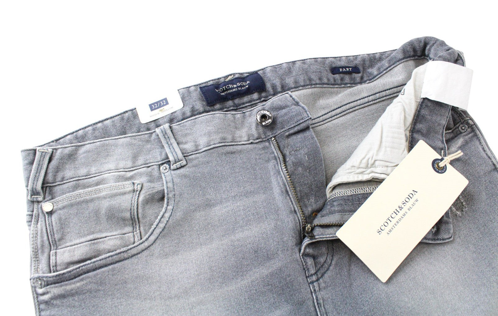 SCOTCH & SODA Dart Men Jeans W32/L32 Super Skinny Distressed Grey Washed
