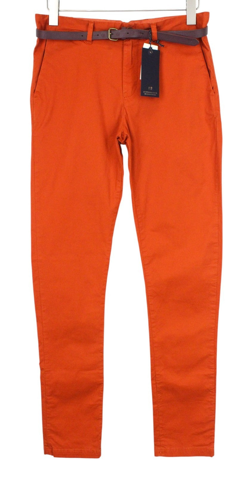 SCOTCH & SODA Stuart Men Trousers W28/L32 Slim Cotton Stretch Orange Belted