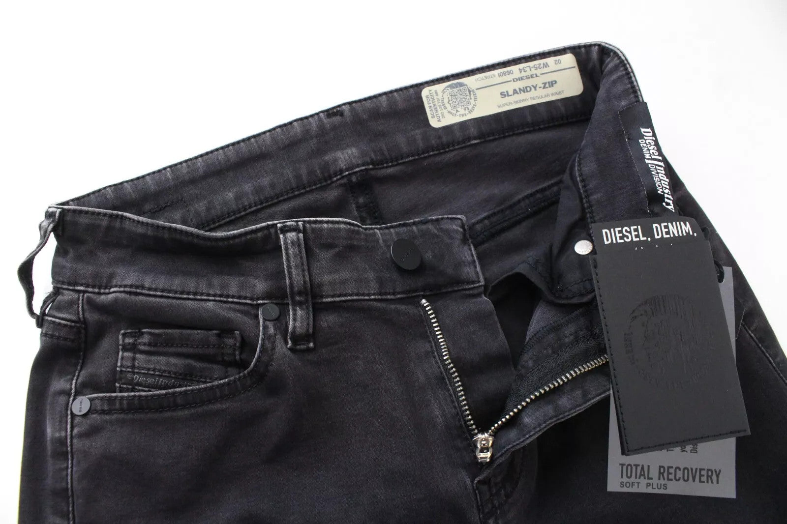 DIESEL Slandy-Zip 0680I Women Jeans W25/L34 Super Skinny Black Cotton Stretch